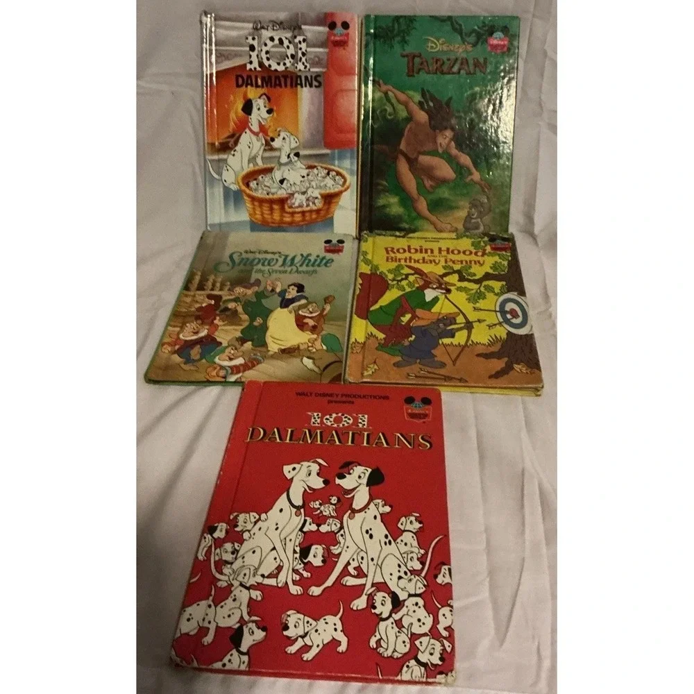Lot Of 5 Vintage Walt Disney‎ Hardcover Books, Tarzan, 101 Dalmatians, Robinhood